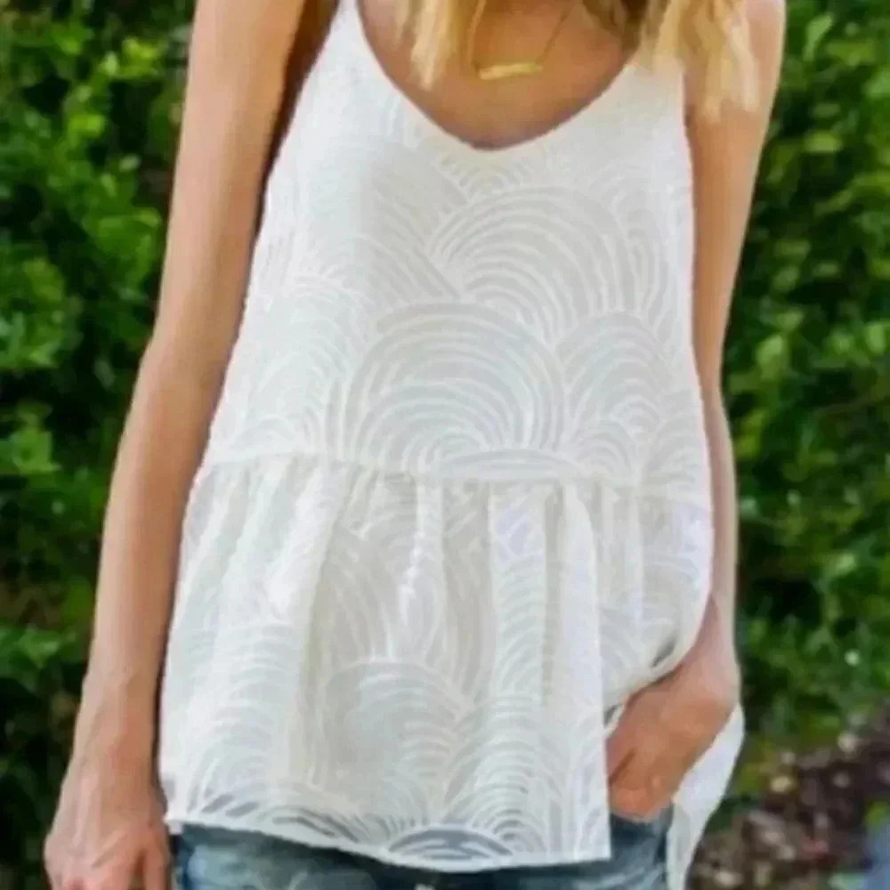 Anthropologie HD in Paris Burnout LALEH Tank Top Ivory Cami Spaghetti Strap XS - Picture 4 of 10